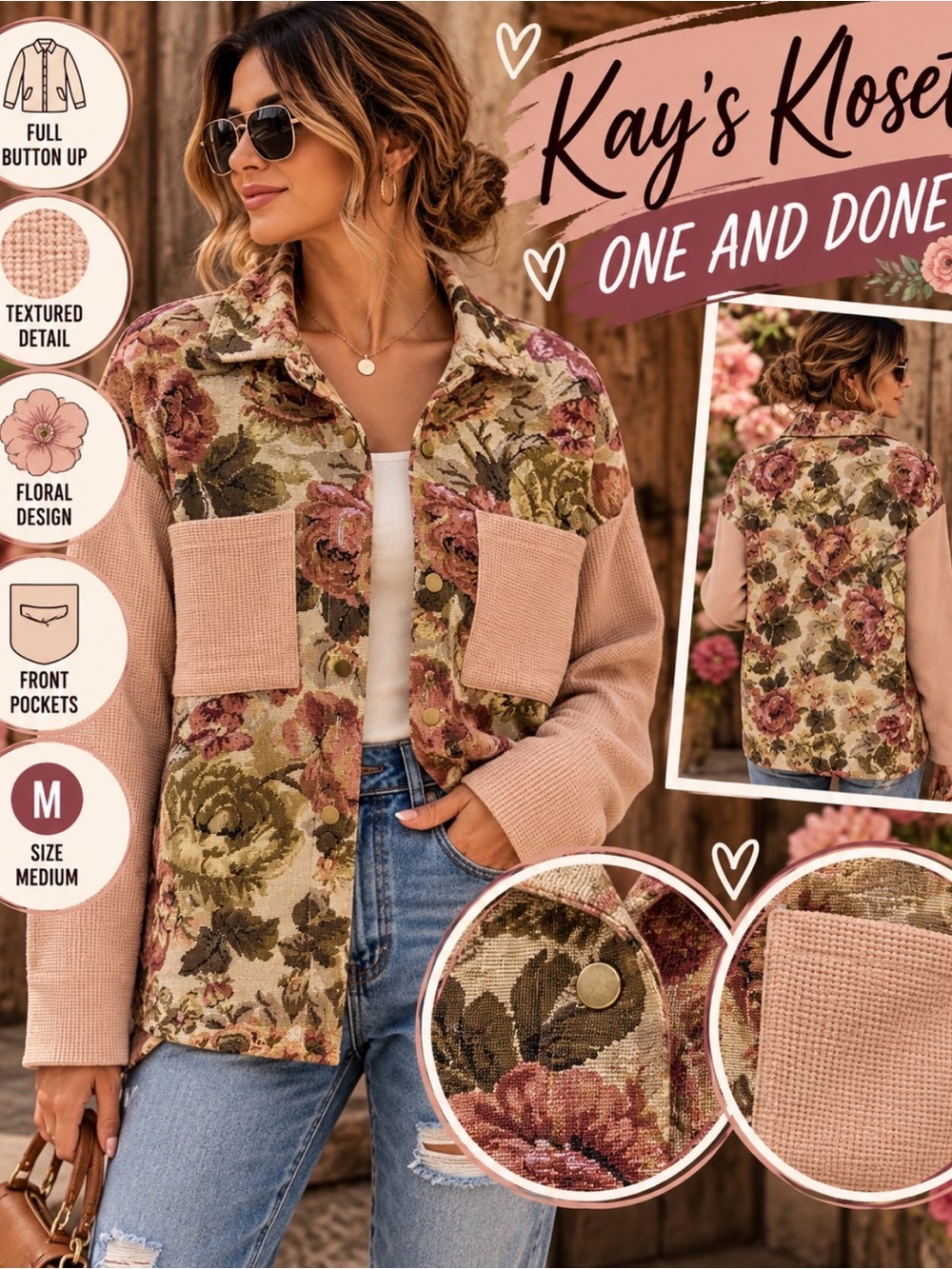OD21–Floral Patchwork Utility Jacket in Cream-No Tag-